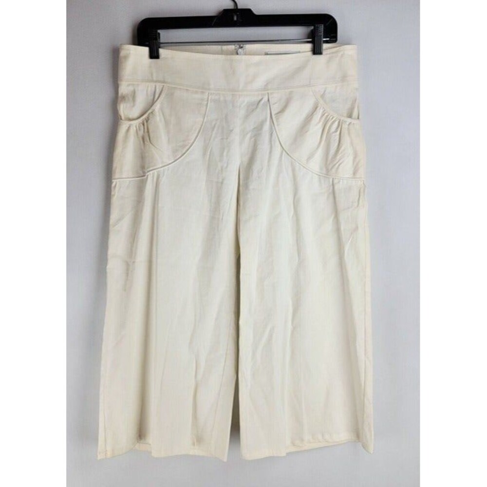 To The Max Women Size 4 Off White Linen Cotton Spandex Zip Casual Pants